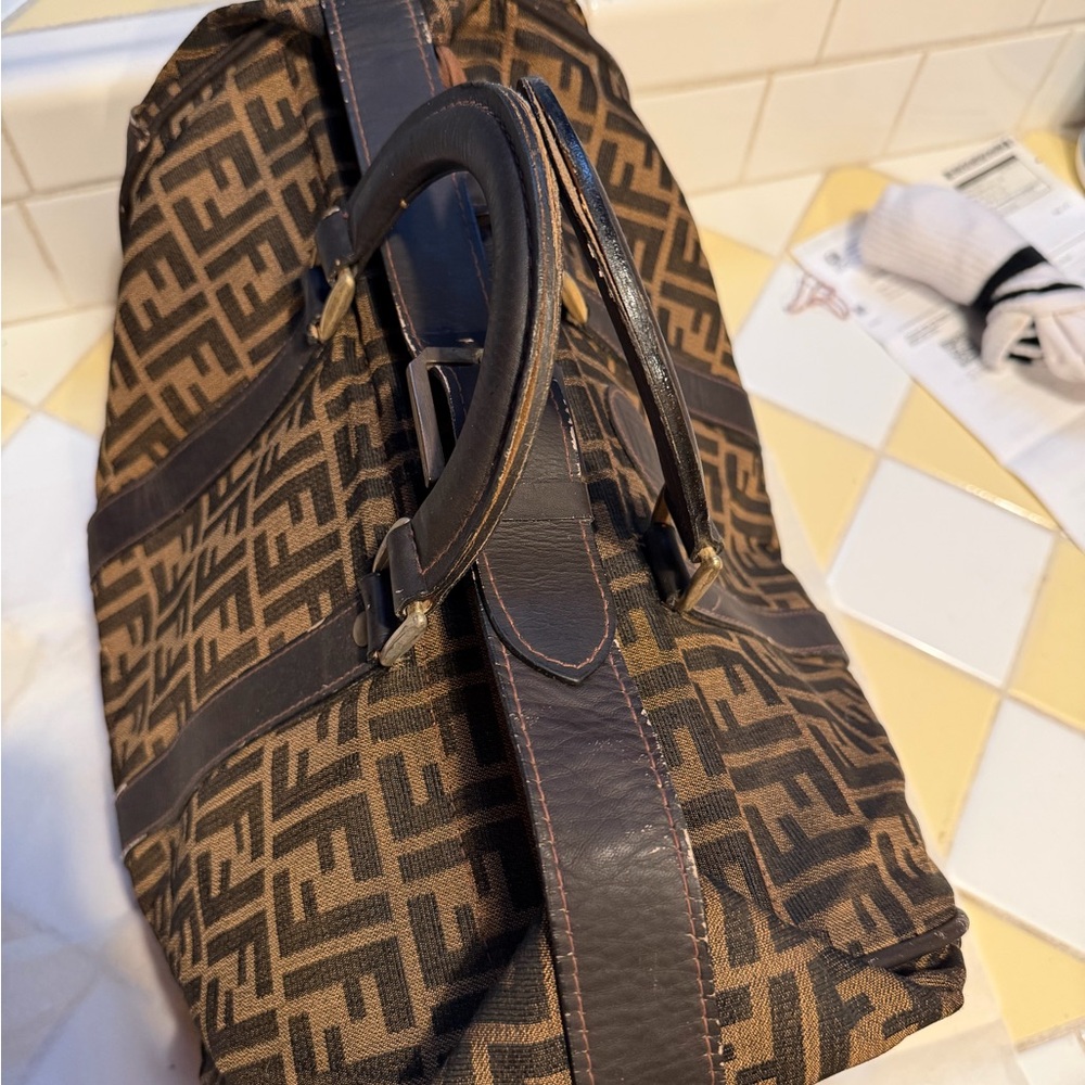 Fendi Brown FF Logo Canvas Duffel Bag - Picture 4 of 16
